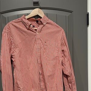 Izod Men's Burnt Orange Checkered Casual Shirt